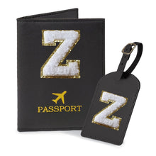 COSHAYSOO Purple Passport Cover Holder and Initial Luggage Tag Set TSA Approved with Personalized Monogram Chenille Letter Patch for Women Teen Girls, Cute Travel Bag Suitcase Identifier (A)