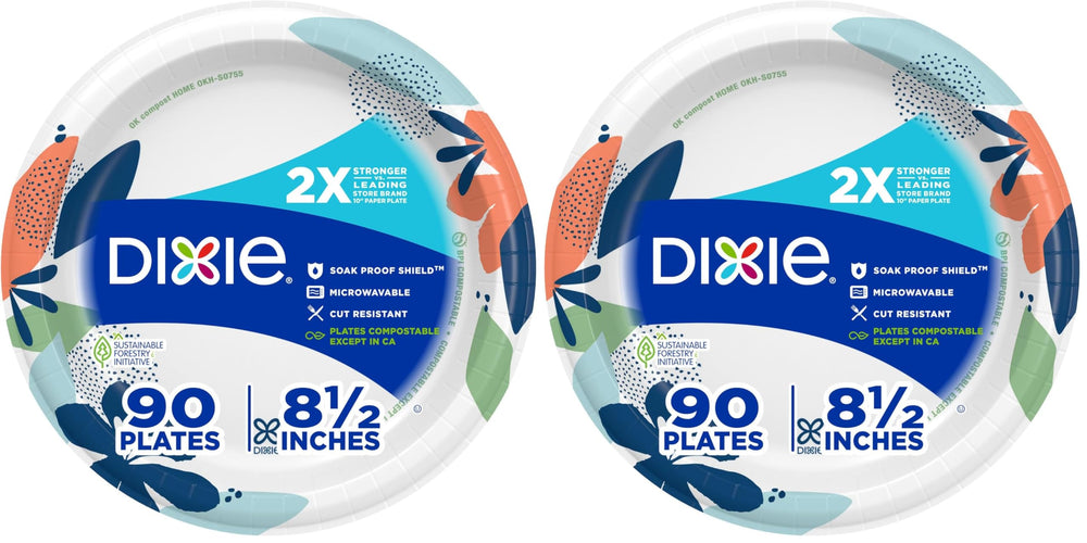 Dixie Medium Paper Plates, 8.5 Inch, 90 Count, 2X Stronger*, Microwave-Safe, Soak-Proof, Cut Resistant, Disposable Plates For Everyday Breakfast, Lunch, & Dinner Meals