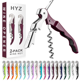 HYZ 2-Pack Wine Opener Waiter Corkscrew, Professional Wine Key for Servers, Bartender with Foil Cutter, Manual Wine Bottle Opener Double Hinged (Pink)