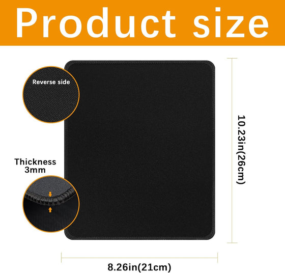 12 PCS Black Mouse pad Bulk with Stitched Edge,10.2x8.3inches 3mm Thickness Premium Textured Non-Slip Rubber Base Washable for Office and Home Use - hover image