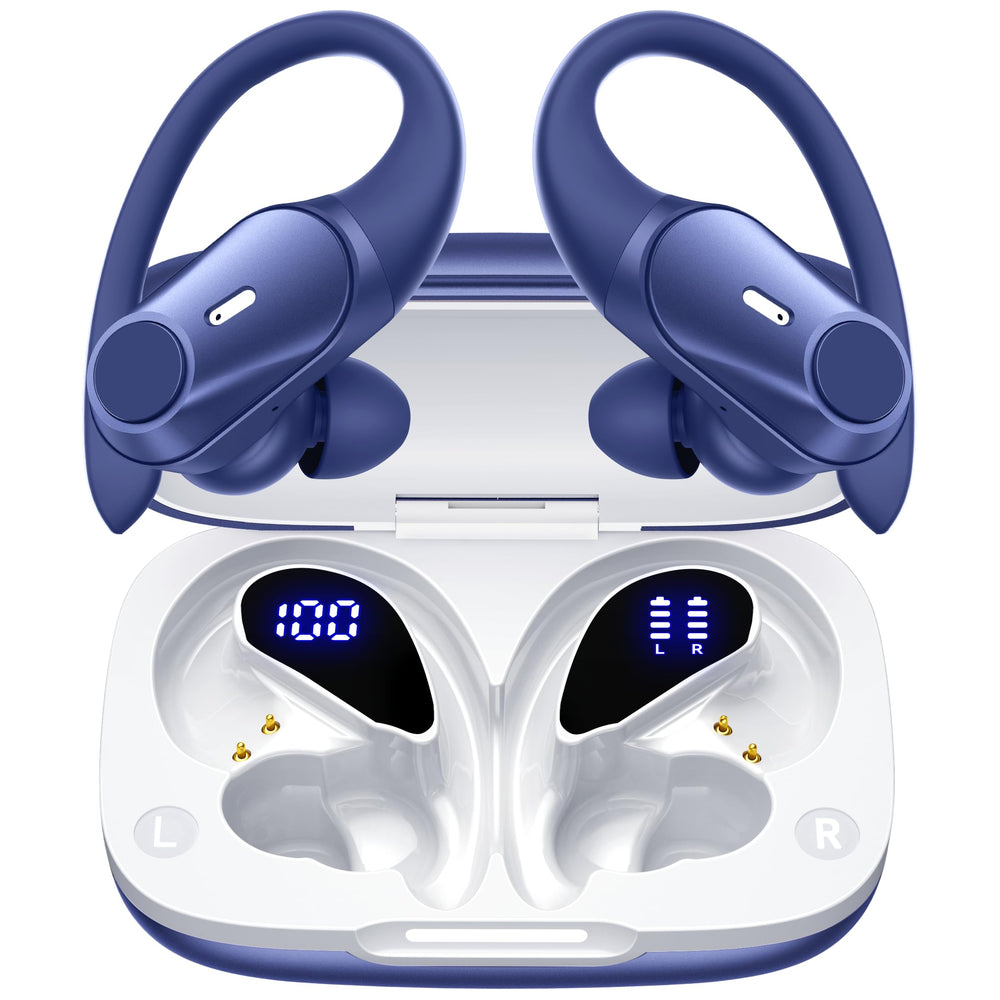 Active Noise Cancelling Ear Buds Wireless Earbuds 80H Playtime Bluetooth Headphones Over Ear Hooks Earphones with Power Display Case Hi-Res Stereo & Clear Calls for Sports Running Gym Workout Black