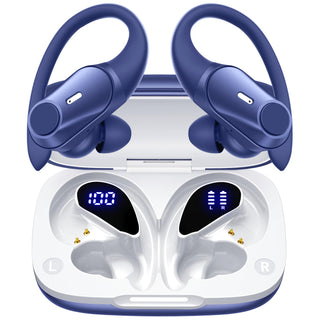 Active Noise Cancelling Ear Buds Wireless Earbuds 80H Playtime Bluetooth Headphones Over Ear Hooks Earphones with Power Display Case Hi-Res Stereo & Clear Calls for Sports Running Gym Workout Black