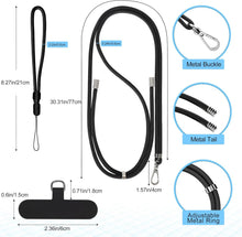 takyu Phone Lanyard, 2 Pack Adjustable Cell Phone Lanyard Crossbody Neck Strap & 2 Pack Phone Wrist Strap with 2 Pcs Tether Tabs Compatible for iPhone Android Smartphones-Black Grey