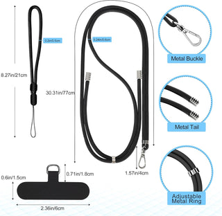 takyu Phone Lanyard, 2 Pack Adjustable Cell Phone Lanyard Crossbody Neck Strap & 2 Pack Phone Wrist Strap with 2 Pcs Tether Tabs Compatible for iPhone Android Smartphones-Black Grey