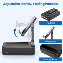 JTEMAN Cell Phone Stand with Bluetooth Speaker, HD Stereo Sound & Anti-Slip Base, Foldable Adjustable Desktop Phone Holder for Home Office, Cool Tech Gadgets Birthday Gifts for Men Women (Black)