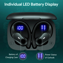 Active Noise Cancelling Ear Buds Wireless Earbuds 80H Playtime Bluetooth Headphones Over Ear Hooks Earphones with Power Display Case Hi-Res Stereo & Clear Calls for Sports Running Gym Workout Black