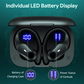 Active Noise Cancelling Ear Buds Wireless Earbuds 80H Playtime Bluetooth Headphones Over Ear Hooks Earphones with Power Display Case Hi-Res Stereo & Clear Calls for Sports Running Gym Workout Black