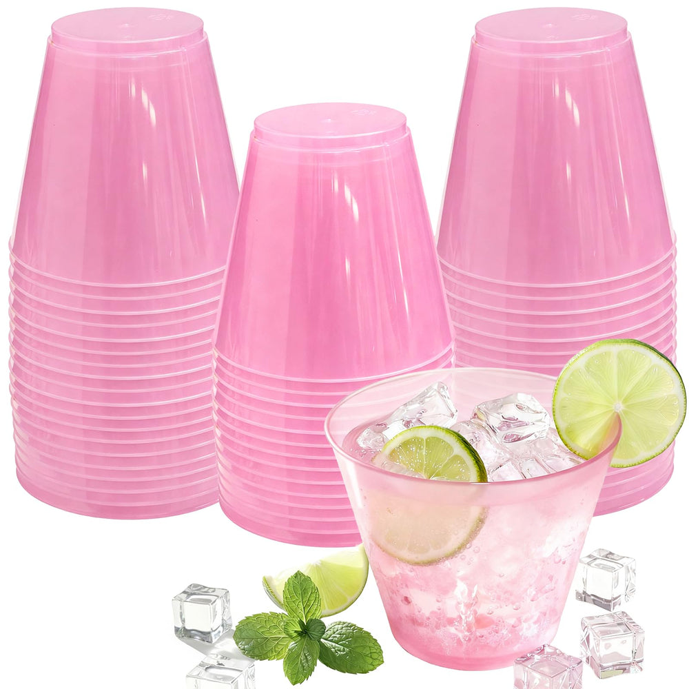 9 oz Clear Plastic Cups Green Plastic Disposable Cups for Cocktail 50 Pack Fancy Cocktail Cup for Party Stemless Wine Glasses for Wedding Graduation Birthday World Cup
