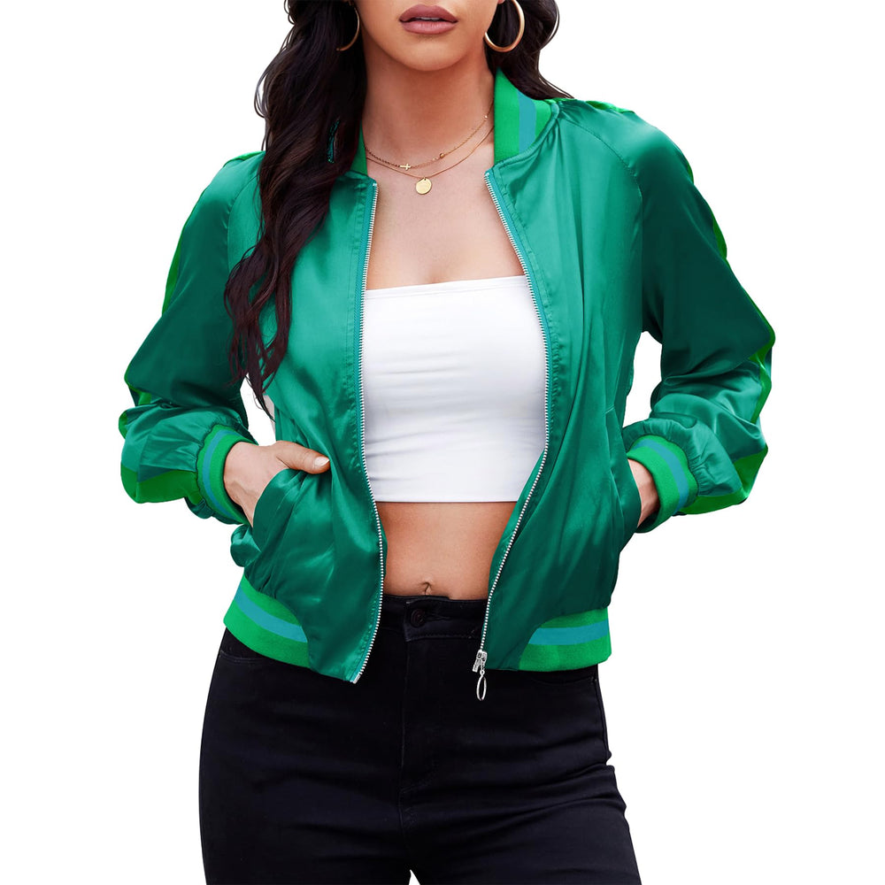 Zando Bomber Jacket Women 2025 - Lightweight Cropped Jacket Zip Up Casual Striped Women Jackets Trendy Outerwear with Pockets