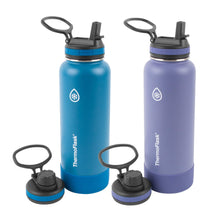 ThermoFlask Stainless Steel Water Bottles 2-Pack - Double-Wall Vacuum Insulated 24 oz BPA-Free Spout Lids - Keeps Drinks Cold 24 Hrs, Hot 12 Hrs - Leakproof, Dishwasher Safe, White/Coral