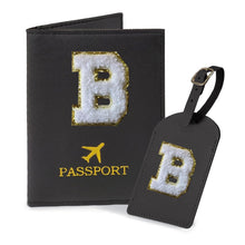 COSHAYSOO Purple Passport Cover Holder and Initial Luggage Tag Set TSA Approved with Personalized Monogram Chenille Letter Patch for Women Teen Girls, Cute Travel Bag Suitcase Identifier (A)