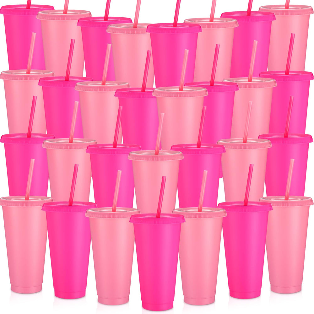 Honeydak 15 Pack Tumbler with Straw and Lid Bulk Cups for Gifts Water Bottle Iced Coffee Travel Mug Cup Reusable Plastic Tumblers for Party Birthdays 24-27 oz (Solid Color)