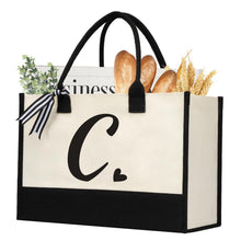 shenee Initial Canvas Tote Bag, Personalized Beach Jute Bag Present for Women Holiday,Friends Birthday Gift,Wedding, New Year