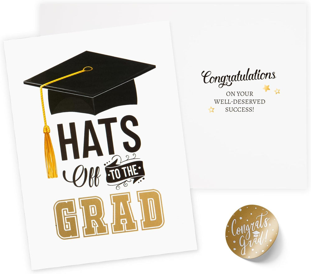 Paper Play Elegant Graduation Card with Pre-Printed Message – Navy Blue & Gold Foil Design – Inspirational Greeting Card for Graduates – Perfect for High School, College, University