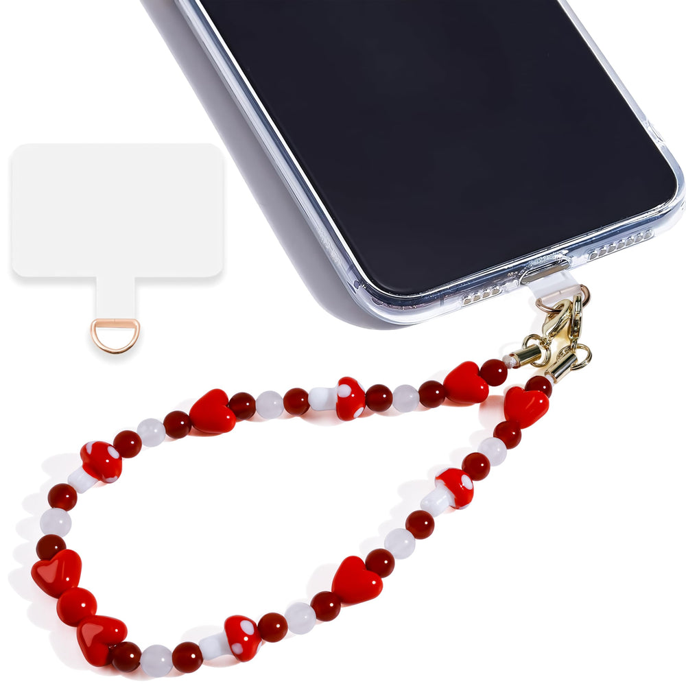 Marble Beaded Phone Wrist Strap,Detachable Phone Bracelet Strap with Tether Tab,Hands-Free Wristlet Strap (Rose Quartz)