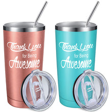 Suclain 12 Sets Thank You Gifts Graduation Appreciation Tumbler 20oz Thank U for Being Awesome Stainless Steel Cup Bulk with Lid Straw for Teacher Friend Classmate (Light Blue,Rose Gold,Black,White)
