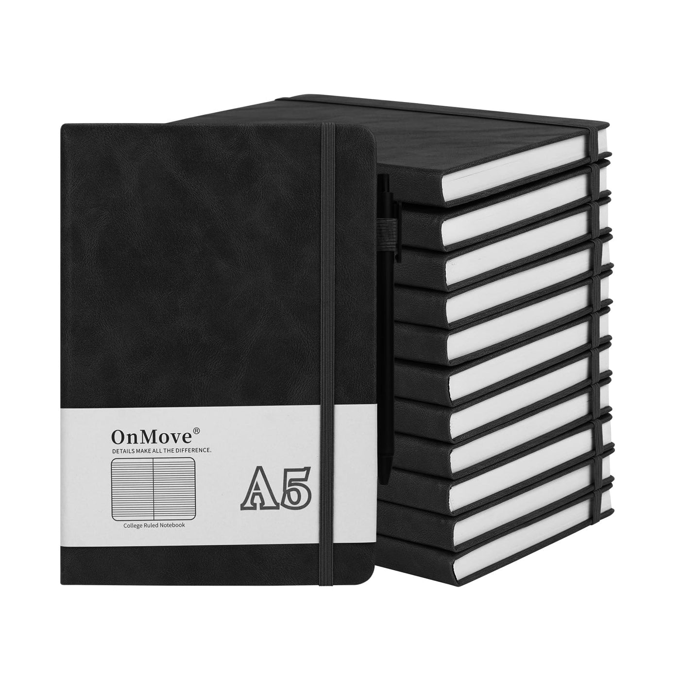 Notebooks Journal for Women Men 12 Pack Bulk Leather Hardcover with Pen Holder A5 160 Pages 100 GSM Thick Paper for Work School Lined Brown