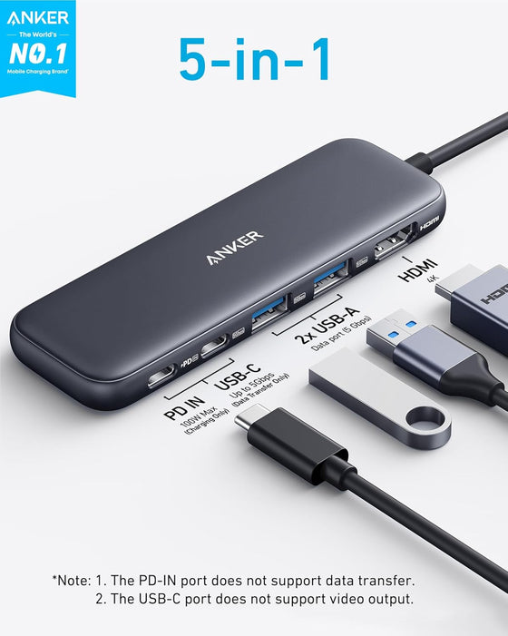 Anker USB C Hub, 5-in-1 USBC to HDMI Splitter with 4K Display, 1 x Powered USB-C 5Gbps & 2×Powered USB-A 3.0 5Gbps Data Ports for MacBook Pro, MacBook Air, Dell and More - hover image