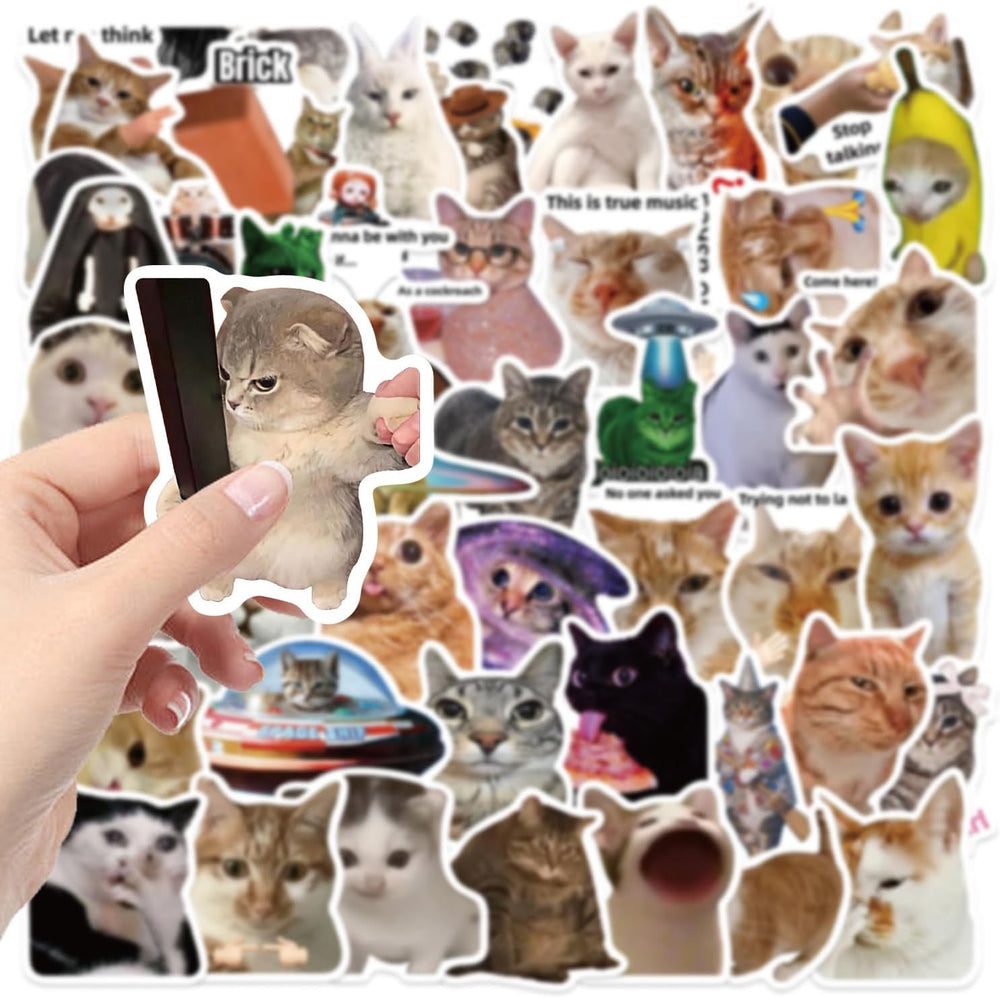 Cat Meme Stickers, Funny Cat Stickers for Journaling Adults Kawaii,Cute Waterproof Vinyl Sticker for Water Bottles Laptops 50Pcs