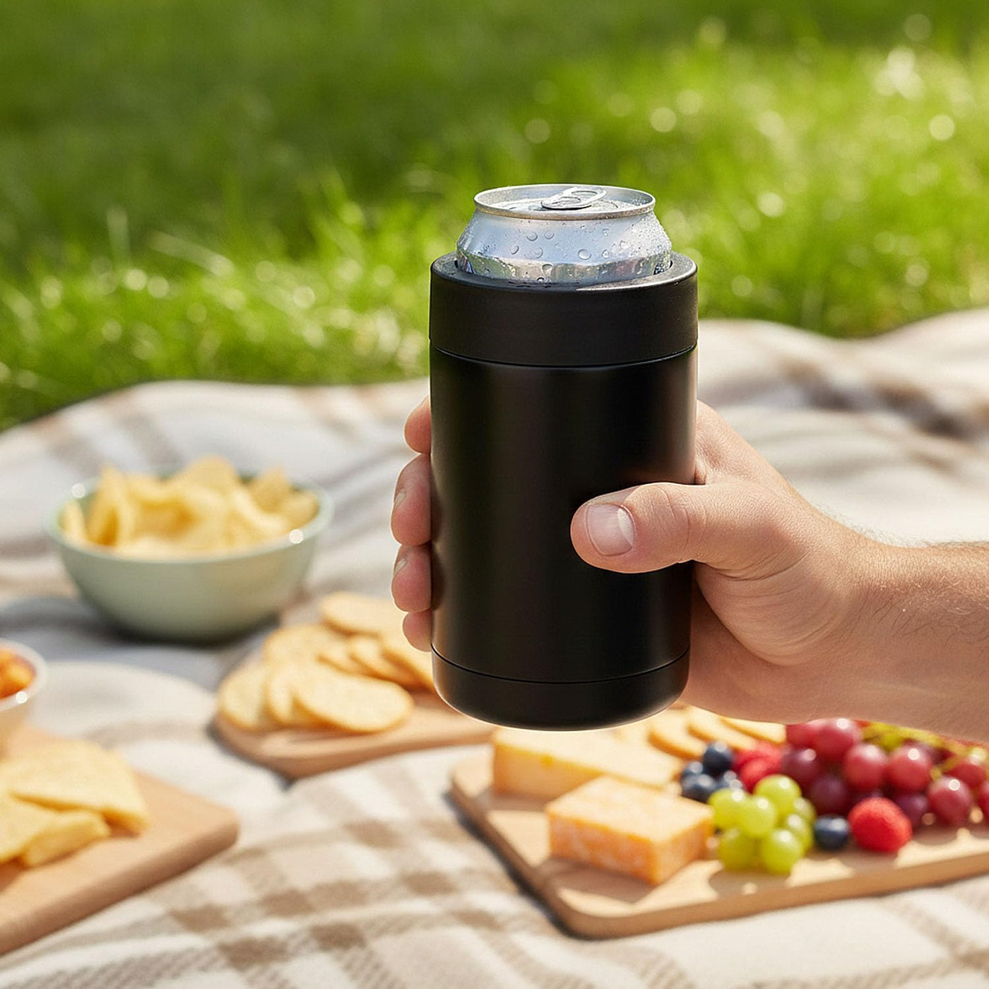Double Wall Stainless Steel Can Cooler – 5 Inch, Black, Fits Standard Cans - 1 Count