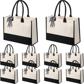 Silkfly 10 Pack Tote Bag for Women Gift Bags Canvas Tote Bag with Zipper Inner Pocket Birthday Bridesmaid Gifts for Women