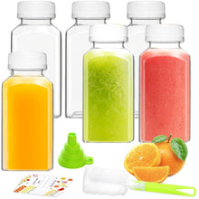 12pcs 12oz Plastic Juice Bottles, Reusable Juice Containers with Black Tamper Proof Lids, Brush, Funnel and Labels, Clear Juice Containers for Juicing, Smoothie and Homemade Beverages