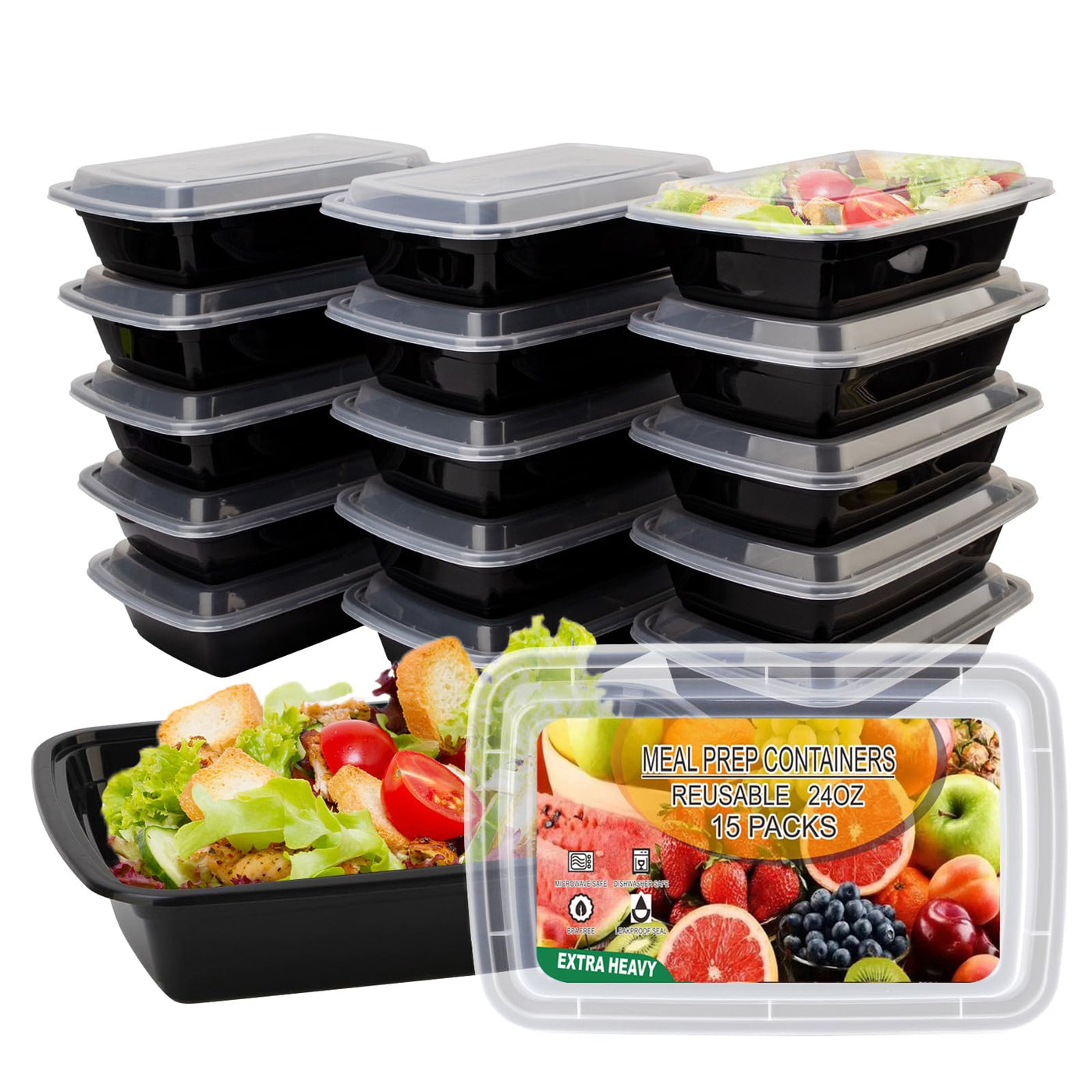 Ezalia 15 Pack- Meal Prep Containers 32oz, Plastic Food Prep Containers Reusable, Leakproof To Go Food Containers with Lids, BPA-Free, Microwave/Dishwasher/Freezer Safe