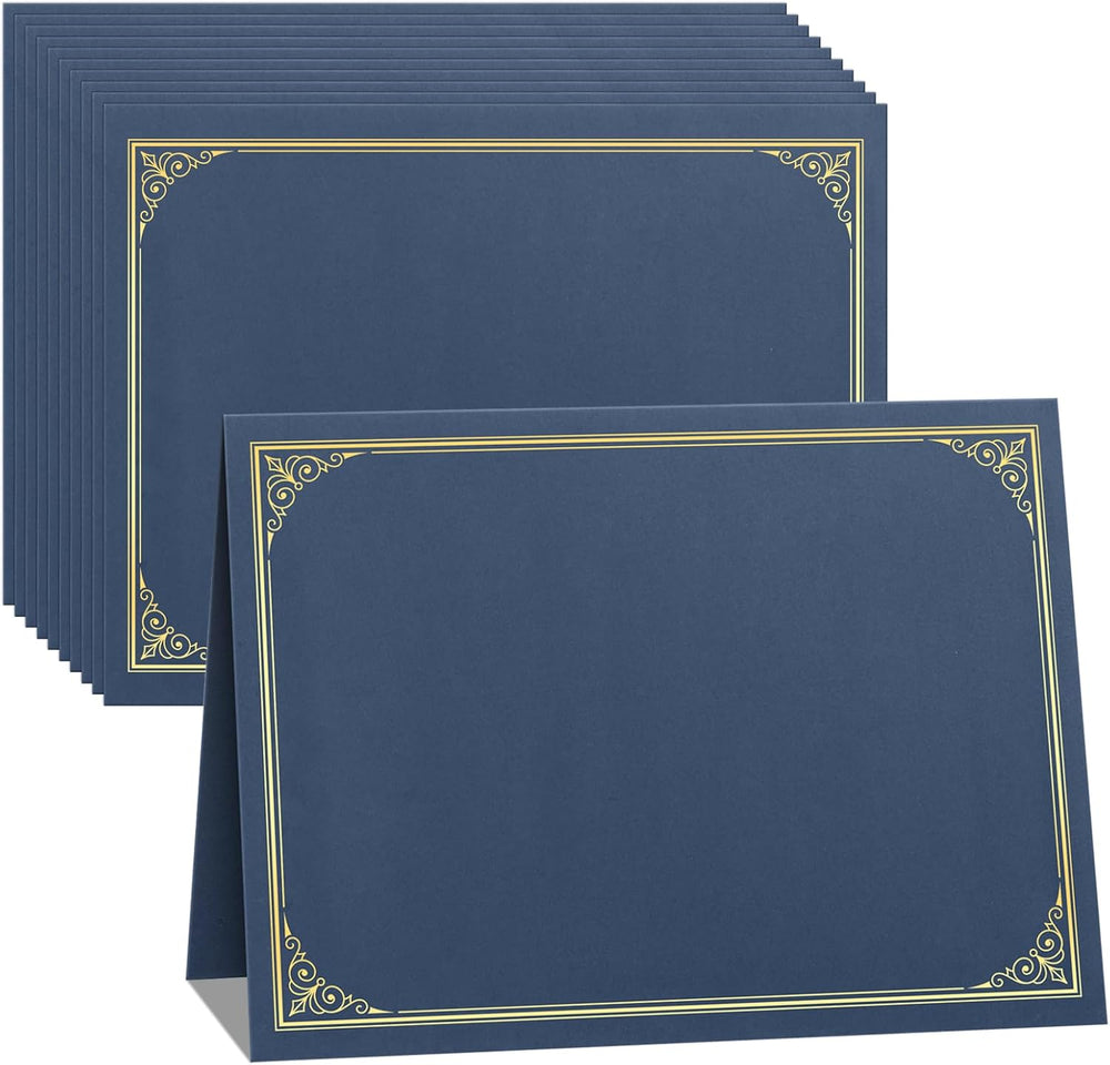 SUNEE 10 Packs Navy Blue Certificate Holders, 250gsm, for 8.5x11 Award Certificates, Certificate Covers with Gold Foil Border
