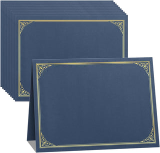SUNEE 10 Packs Navy Blue Certificate Holders, 250gsm, for 8.5x11 Award Certificates, Certificate Covers with Gold Foil Border