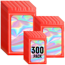 Funfery 300 Pack 3 Size Mylar Holographic Bags with Clear Window,Resealable Bag Smell Proof Bags Zipper Foil Baggie Packaging Pouch for Food Storage,Sample,Small Business(Black,3x4.7,4x6,4.7x7.9in)