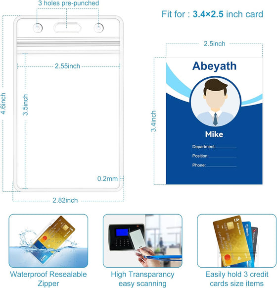 ABEYATH 10 Pack Extra Thick ID Card Name Badge Holder Heavy Duty Waterproof Clear Plastic PVC Vertical Sleeve Pocket Resealable - hover image
