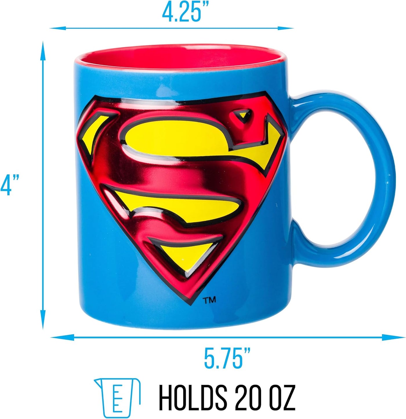 Silver Buffalo Superman Logo Icon Embossed Foil 20oz Ceramic Mug