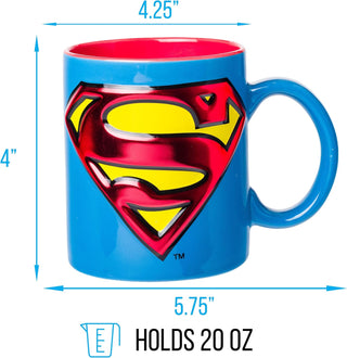 Silver Buffalo Superman Logo Icon Embossed Foil 20oz Ceramic Mug