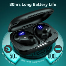 Active Noise Cancelling Ear Buds Wireless Earbuds 80H Playtime Bluetooth Headphones Over Ear Hooks Earphones with Power Display Case Hi-Res Stereo & Clear Calls for Sports Running Gym Workout Black