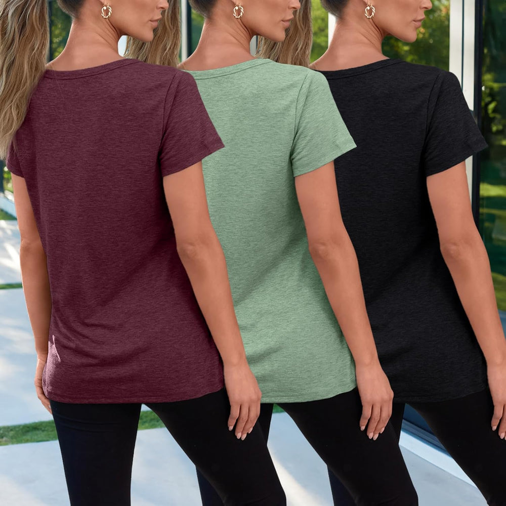 SUNBS Womens 3 Pack T-Shirts Short Sleeve Summer Tops Fashion Basic Tees Comfy Casual Vacation Outfits Workout Clothes 2026
