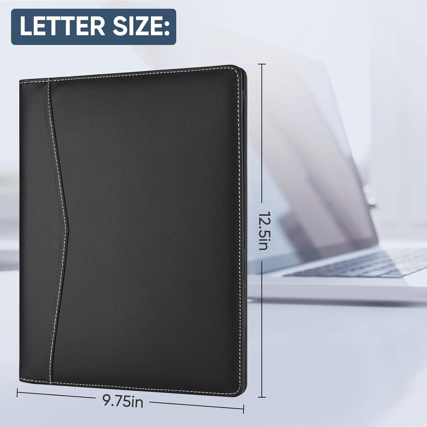 Pacific Mailer Padfolio Portfolio Leather Binder, Interview Legal Document Organizer, Business Card Holder Included Letter Sized Writing Pad [Piano Noir Faux Leather Matte Finish]