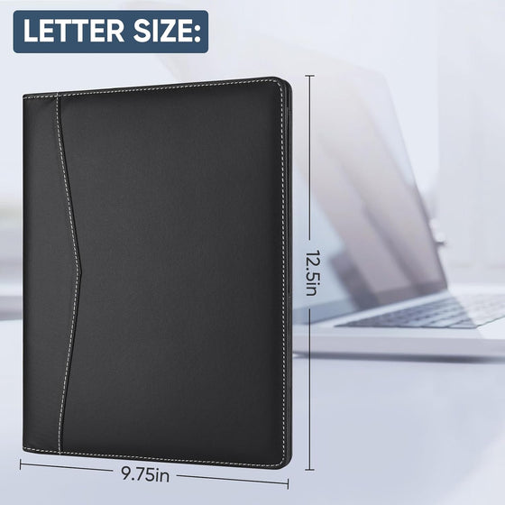 Pacific Mailer Padfolio Portfolio Leather Binder, Interview Legal Document Organizer, Business Card Holder Included Letter Sized Writing Pad [Piano Noir Faux Leather Matte Finish] - hover image
