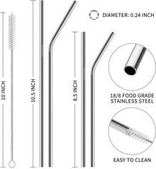Hiware 12-Pack Reusable Stainless Steel Metal Straws with Case - Long Drinking Straws for 30 oz and 20 oz Tumblers Dishwasher Safe - 2 Cleaning Brushes Included