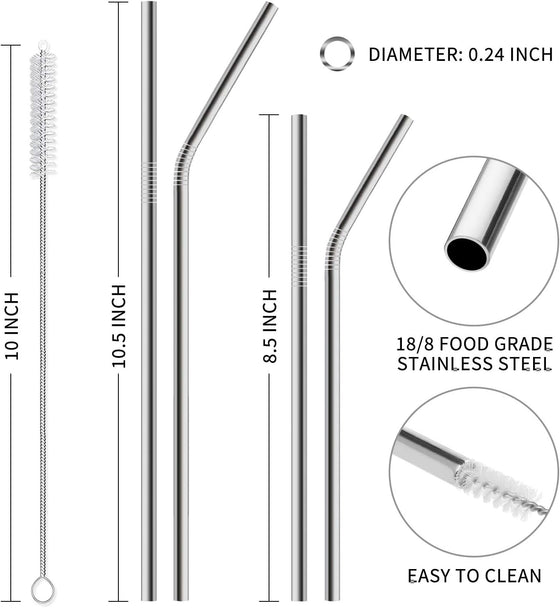 Hiware 12-Pack Reusable Stainless Steel Metal Straws with Case - Long Drinking Straws for 30 oz and 20 oz Tumblers Dishwasher Safe - 2 Cleaning Brushes Included - hover image