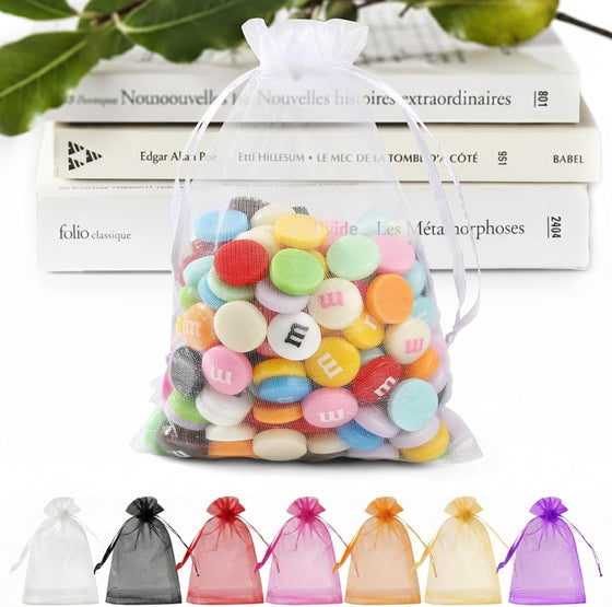 ANZNKU 50 Pack Organza Bags 5 x 7 in White Small Mesh Gift Bags Bulk Drawstring for Wedding Party Favors, Little Goodie Bag for Candy Jewelry Soap Makeup, Treat Sachet Pouch for Baby Shower Graduation