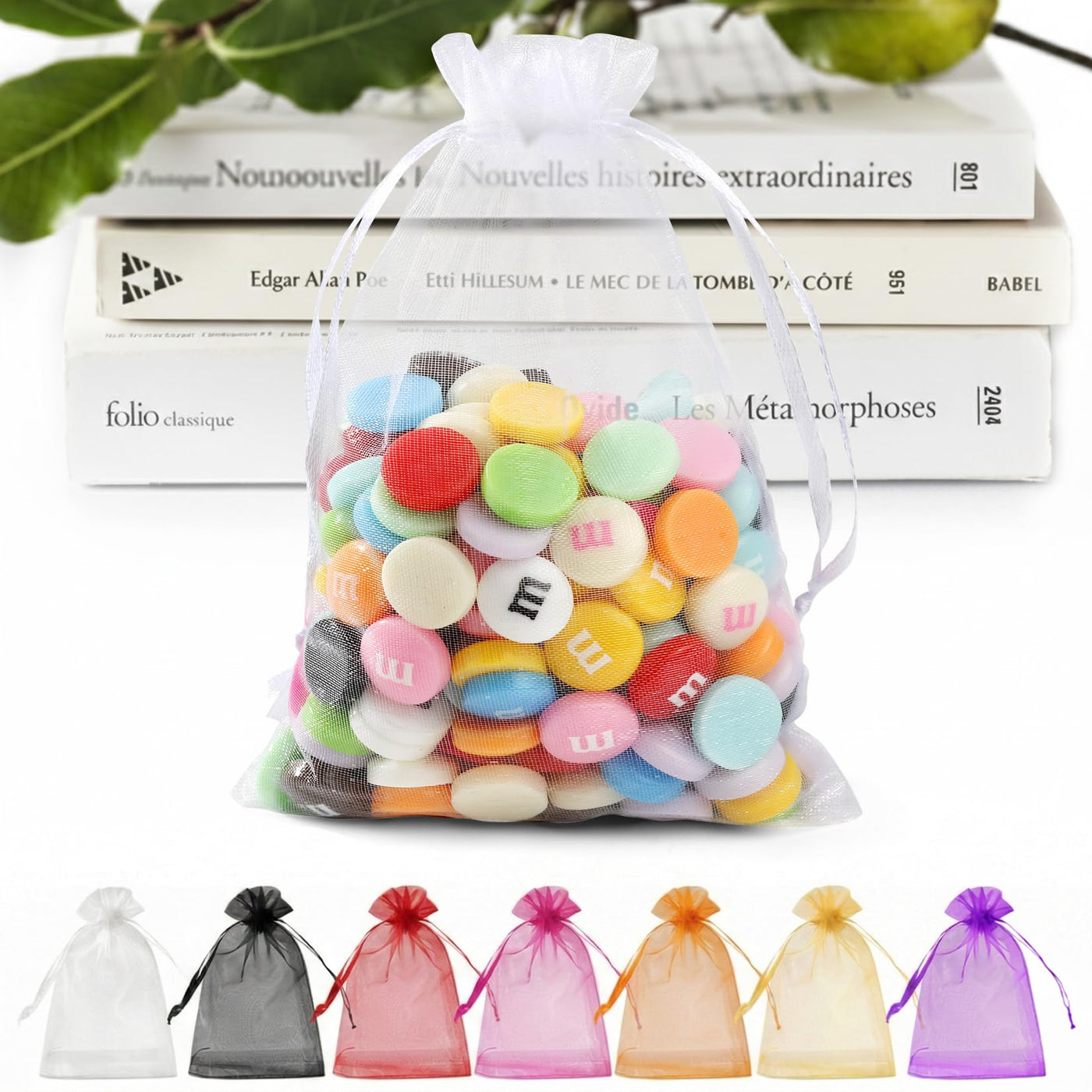 ANZNKU 50 Pack Organza Bags 5 x 7 in White Small Mesh Gift Bags Bulk Drawstring for Wedding Party Favors, Little Goodie Bag for Candy Jewelry Soap Makeup, Treat Sachet Pouch for Baby Shower Graduation
