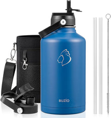 BUZIO 40oz Insulated Water Bottle, Triple Wall Vacuum Stainless Steel Water Flask with 2 lids, Lead-Free BPA-Free Straw Lid Sports Canteen Jug, Cold 48H & Hot 24H- Black