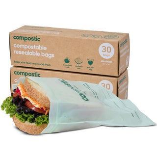 Compostic Compostable Snack Bags, Snack Size (60 Count) Starter Pack — Resealable Zip-Seal, Plant-Based, Home Compostable, Freezer Safe, BPA-Free, Non-Toxic, GMO-Free Food Storage Bags