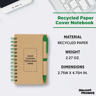 DISCOUNT PROMOS Custom Mini Spiral Notebooks with Black Ink Pens Set of 10/50/100, Personalized Bulk Pack - Perfect for School, Office, Business, Home - Green