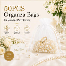 ANZNKU 50 Pack Organza Bags 5 x 7 in White Small Mesh Gift Bags Bulk Drawstring for Wedding Party Favors, Little Goodie Bag for Candy Jewelry Soap Makeup, Treat Sachet Pouch for Baby Shower Graduation