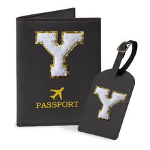 COSHAYSOO Purple Passport Cover Holder and Initial Luggage Tag Set TSA Approved with Personalized Monogram Chenille Letter Patch for Women Teen Girls, Cute Travel Bag Suitcase Identifier (A)