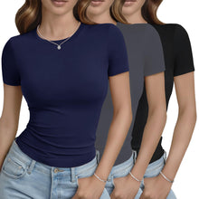 GAYHAY 3 Pack Basic Tees for Women - Crew Neck Slim Fit Tight T Shirts Cute Y2K Trendy Crop Tops Clothes for Casual Summer