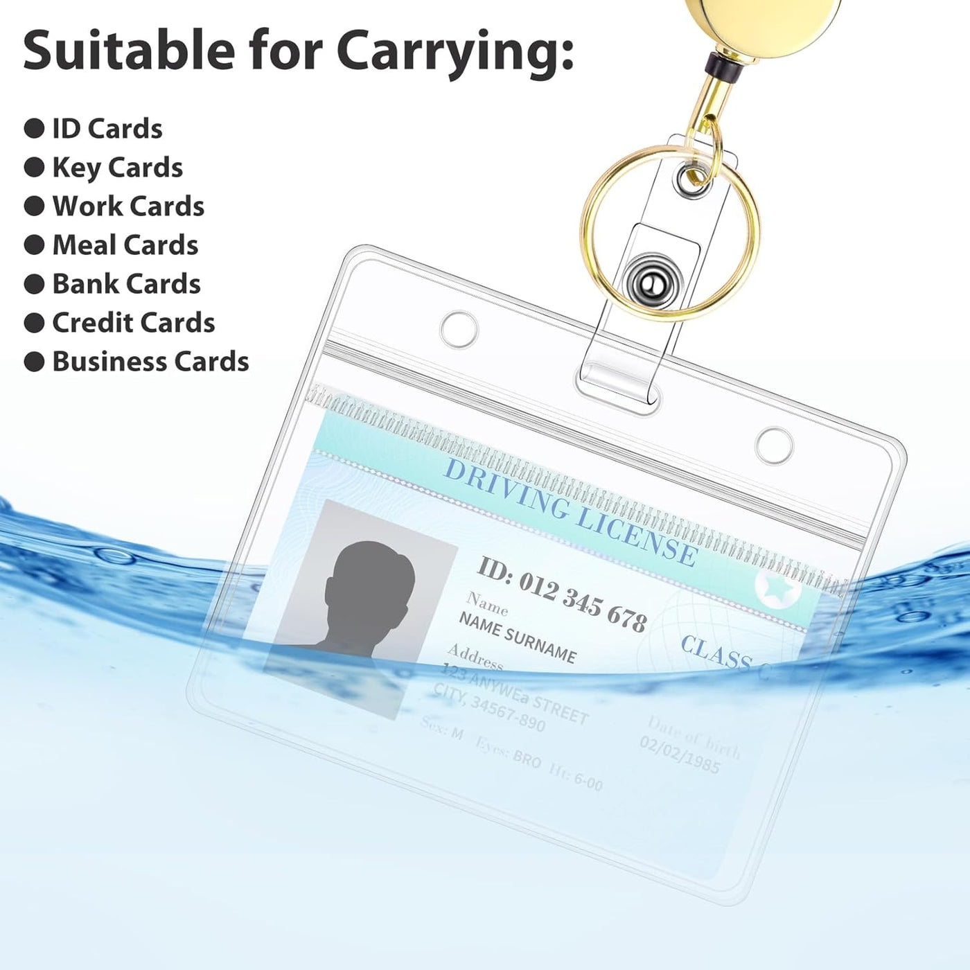 Lanyards for Id Badges Stainless Steel Badge Lanyard with 2 Pcs Waterproof Badge Holder Retractable Badge Reels Teacher Gifts Lanyard for Cruise Ship Key Cards (Gold)