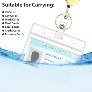 Lanyards for Id Badges Stainless Steel Badge Lanyard with 2 Pcs Waterproof Badge Holder Retractable Badge Reels Teacher Gifts Lanyard for Cruise Ship Key Cards (Gold)