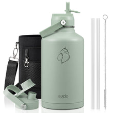 BUZIO 40oz Insulated Water Bottle, Triple Wall Vacuum Stainless Steel Water Flask with 2 lids, Lead-Free BPA-Free Straw Lid Sports Canteen Jug, Cold 48H & Hot 24H- Black